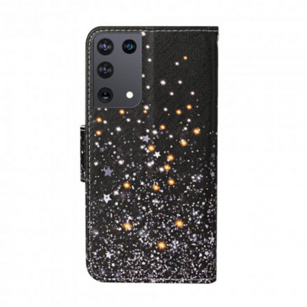 Folio-hoesje voor Samsung Galaxy S21 Ultra 5G Sterren En Pailletten Met Koord