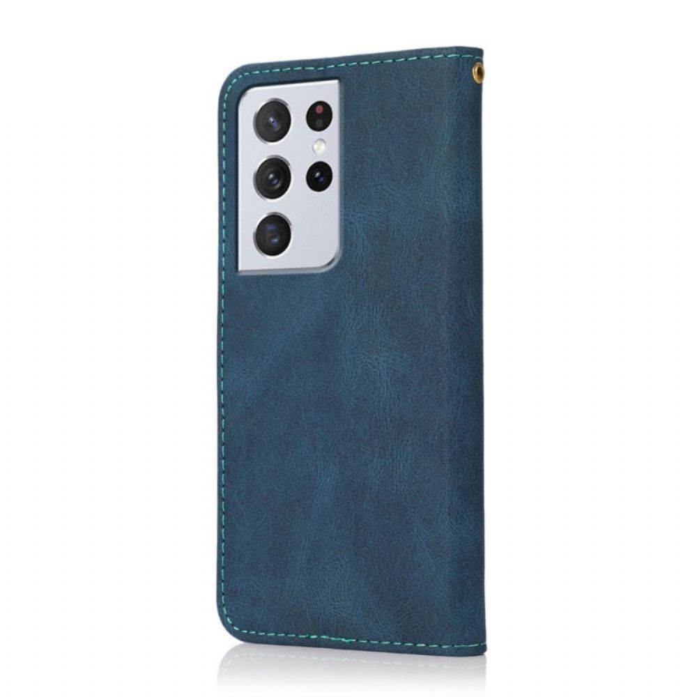 Folio-hoesje voor Samsung Galaxy S21 Ultra 5G Tweekleurige Kunstleer Driehoek