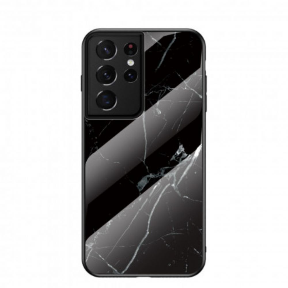 Hoesje voor Samsung Galaxy S21 Ultra 5G Marmer Kleuren Gehard Glas