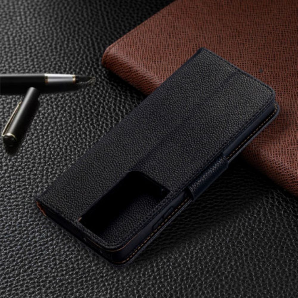 Leren Hoesje voor Samsung Galaxy S21 Ultra 5G Folio-hoesje Litchi Flap Schuin