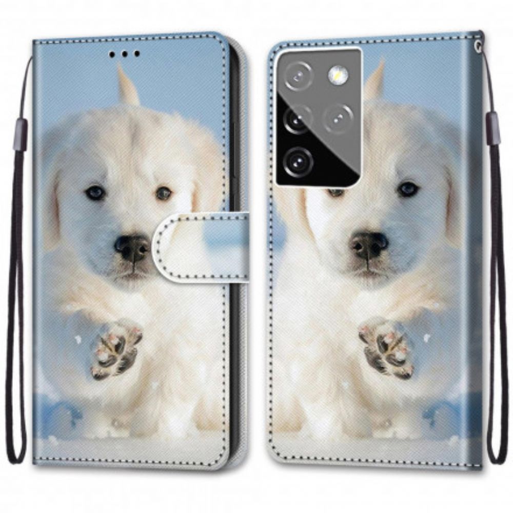 Leren Hoesje voor Samsung Galaxy S21 Ultra 5G Leuke Hond