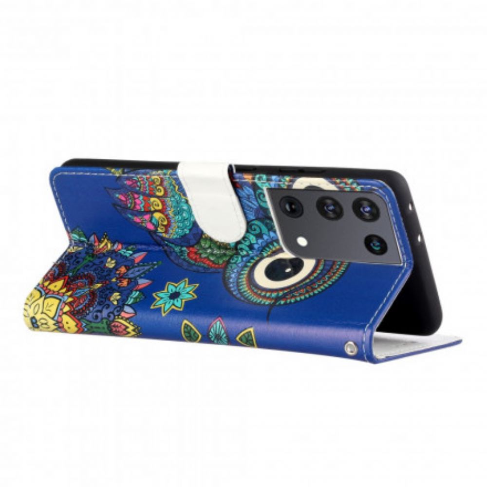 Leren Hoesje voor Samsung Galaxy S21 Ultra 5G Uil In Mandala