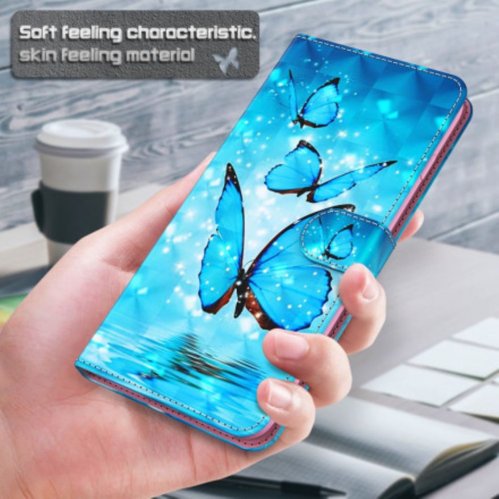 Leren Hoesje voor Samsung Galaxy S21 Ultra 5G Vliegende Blauwe Vlinders