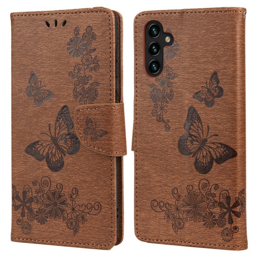 Folio-hoesje voor Samsung Galaxy A13 5G Met Ketting Prachtige Vlinders Met Riem