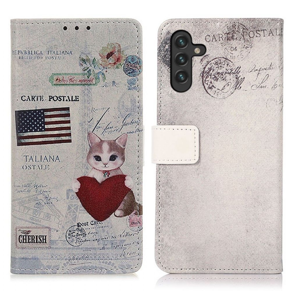 Folio-hoesje voor Samsung Galaxy A13 5G Reizende Kat