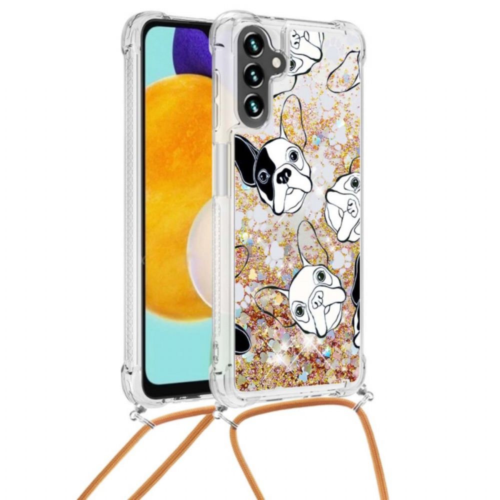 Hoesje voor Samsung Galaxy A13 5G Met Koord Honden Pailletten Koord