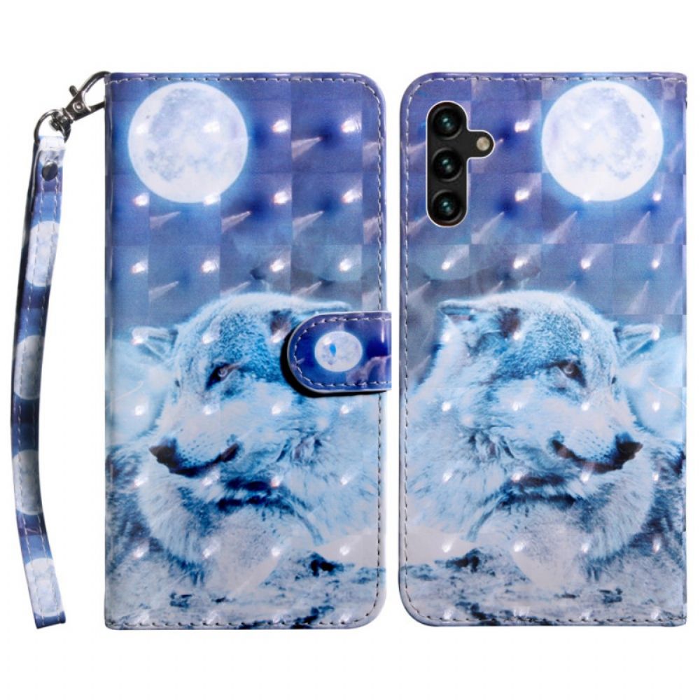 Leren Hoesje voor Samsung Galaxy A13 5G Maanlicht Wolf