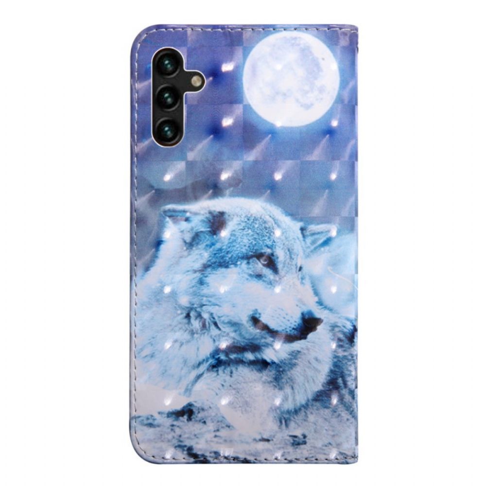Leren Hoesje voor Samsung Galaxy A13 5G Maanlicht Wolf