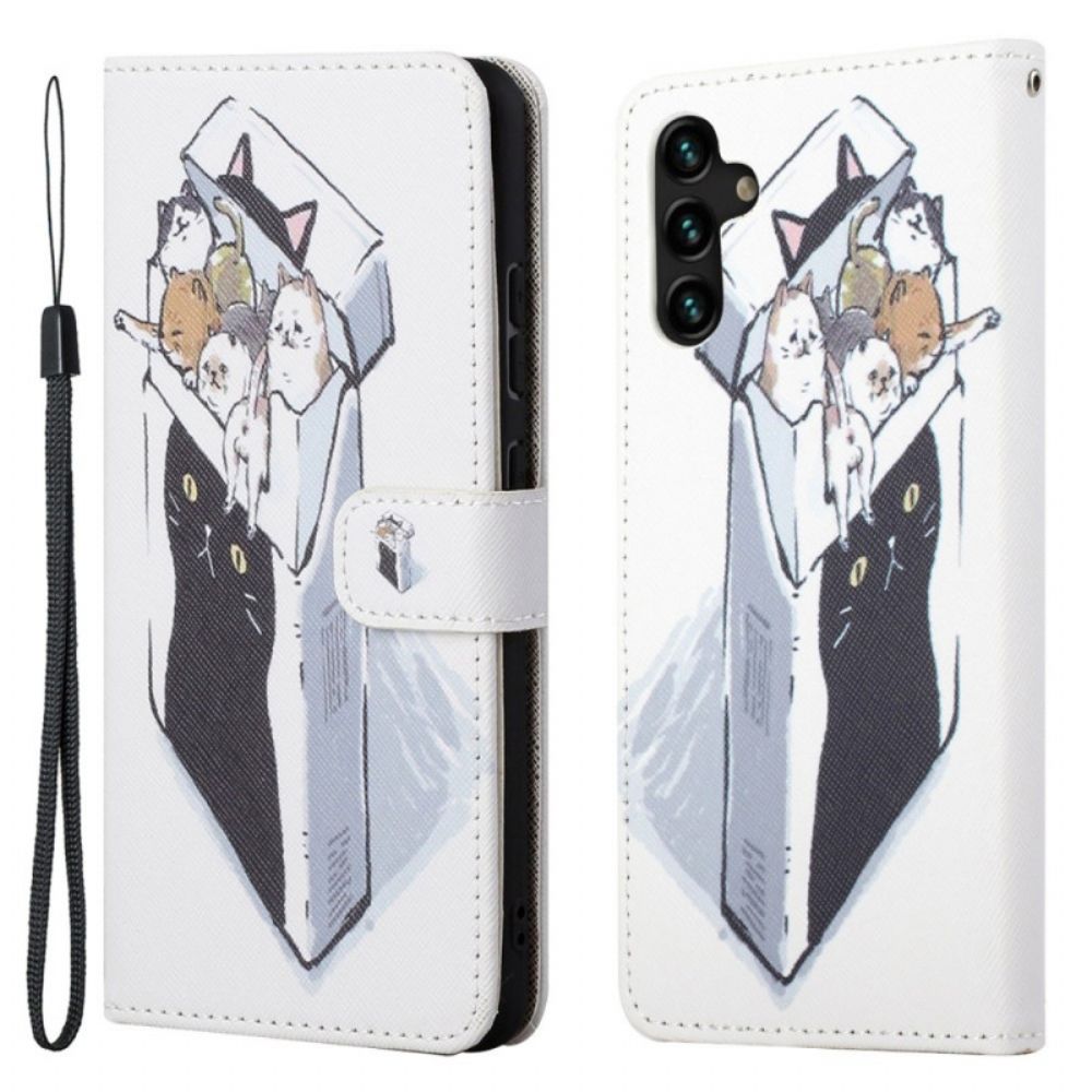 Leren Hoesje voor Samsung Galaxy A13 5G Met Ketting Thong Kat Levering