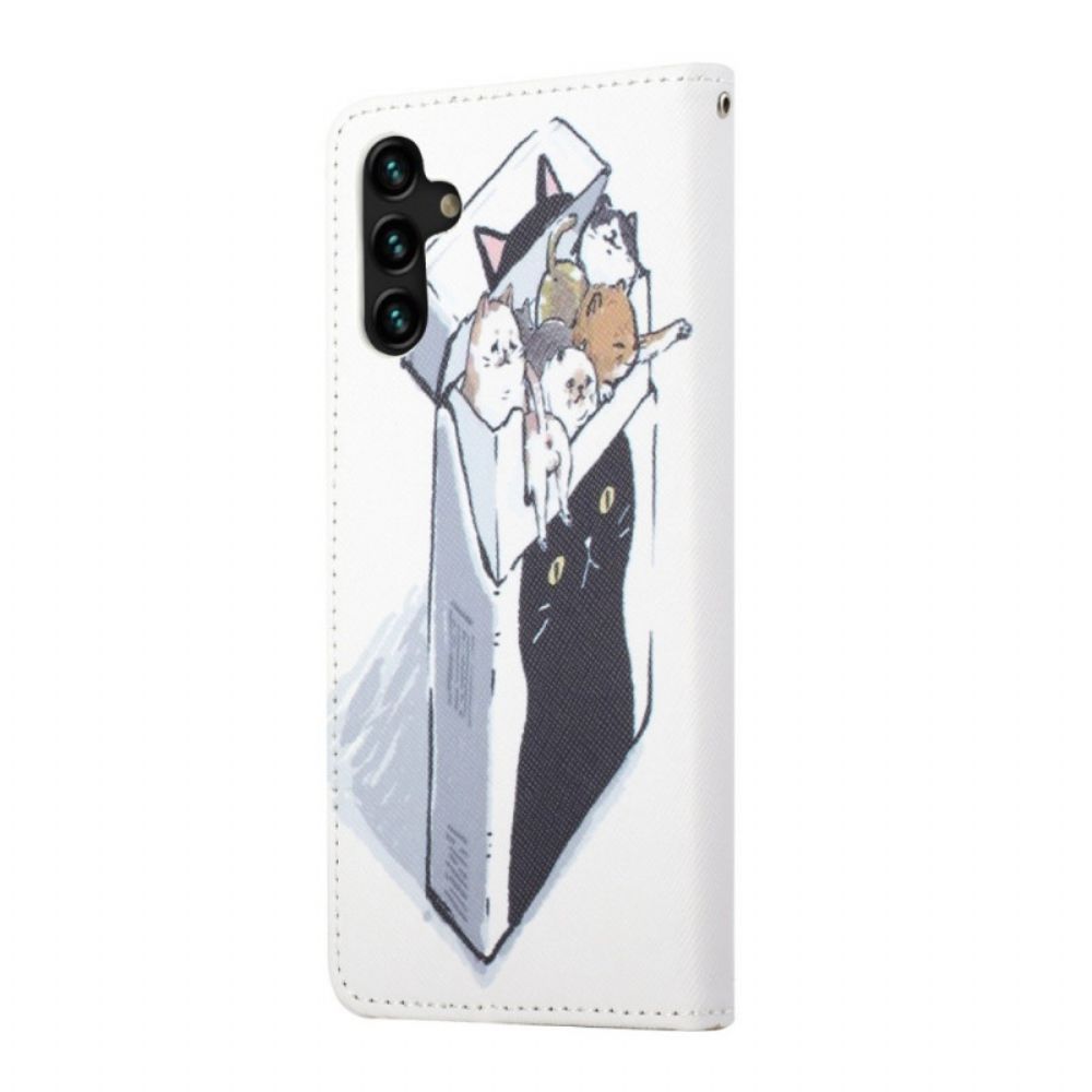 Leren Hoesje voor Samsung Galaxy A13 5G Met Ketting Thong Kat Levering