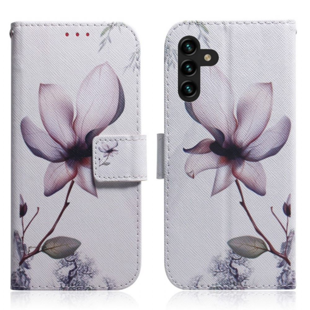 Leren Hoesje voor Samsung Galaxy A13 5G Oude Roze Bloem