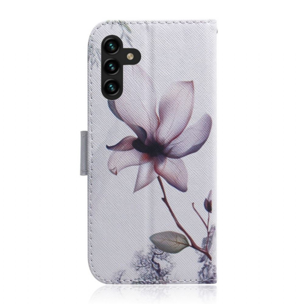 Leren Hoesje voor Samsung Galaxy A13 5G Oude Roze Bloem