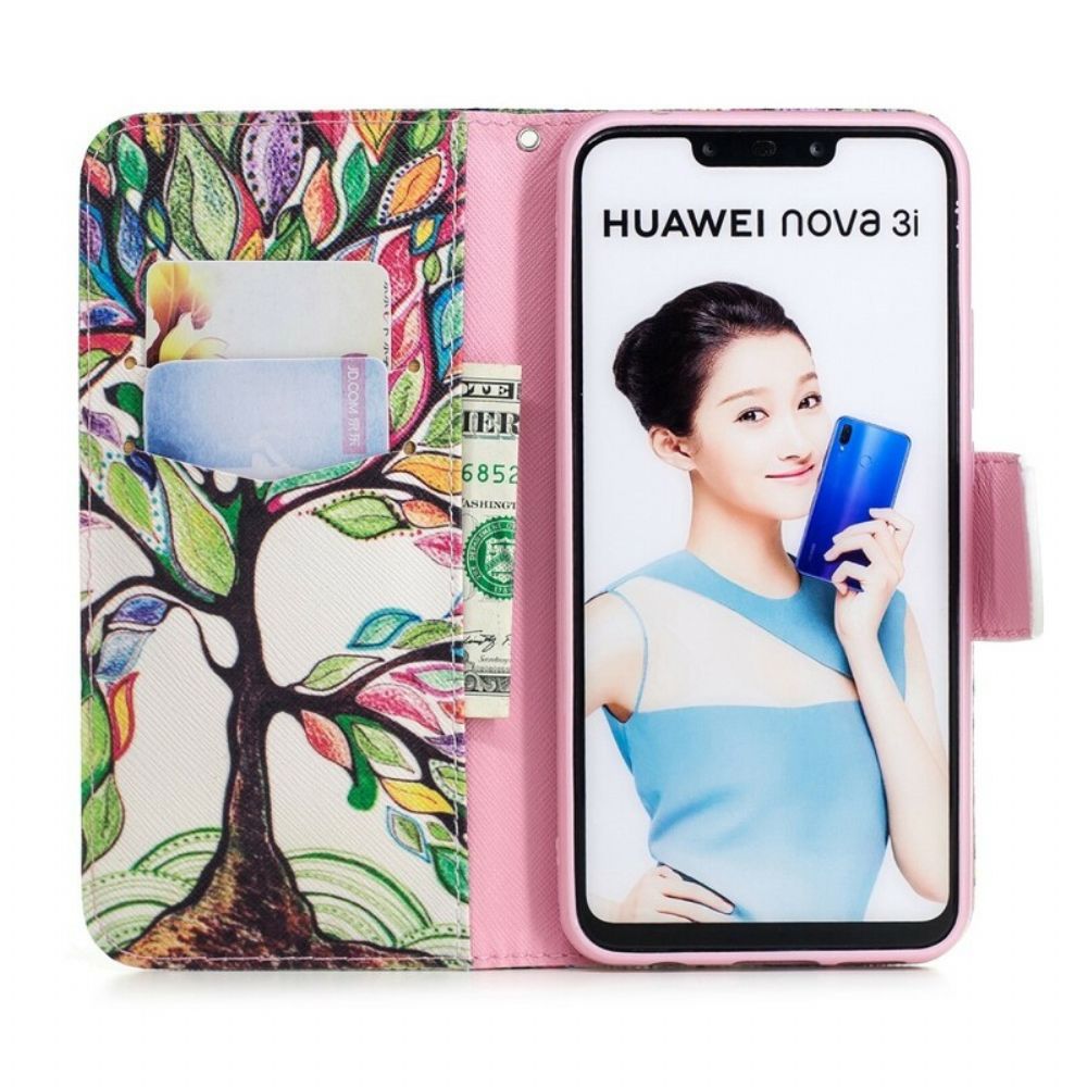 Leren Hoesje voor Huawei P Smart Plus Gekleurde Boom