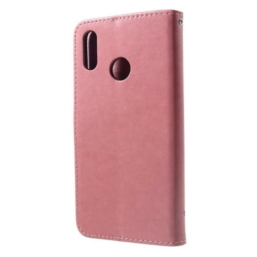 Leren Hoesje voor Huawei P Smart Plus Met Ketting Thong Vlinders En Bloemen