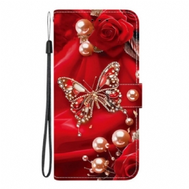 Flip Case Leren Xiaomi Redmi Note 15 Pro 5g Parelroze Vlinder
