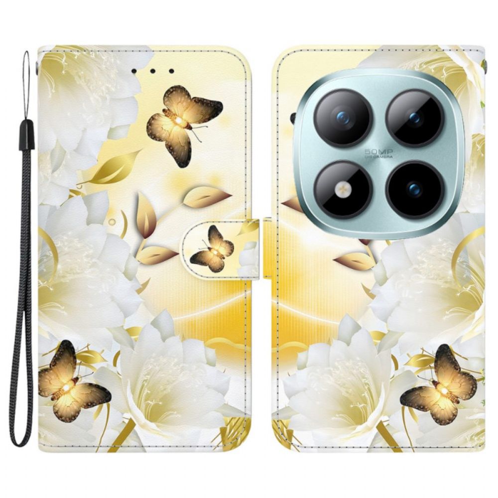 Folio-hoesje Xiaomi Redmi Note 15 Pro 5g Gouden Vlinders En Witte Bloemen