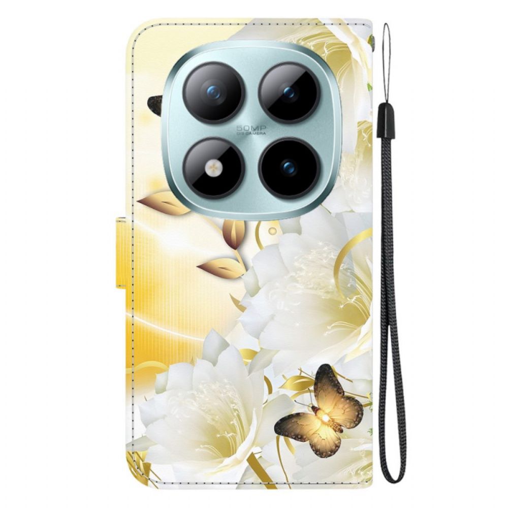 Folio-hoesje Xiaomi Redmi Note 15 Pro 5g Gouden Vlinders En Witte Bloemen