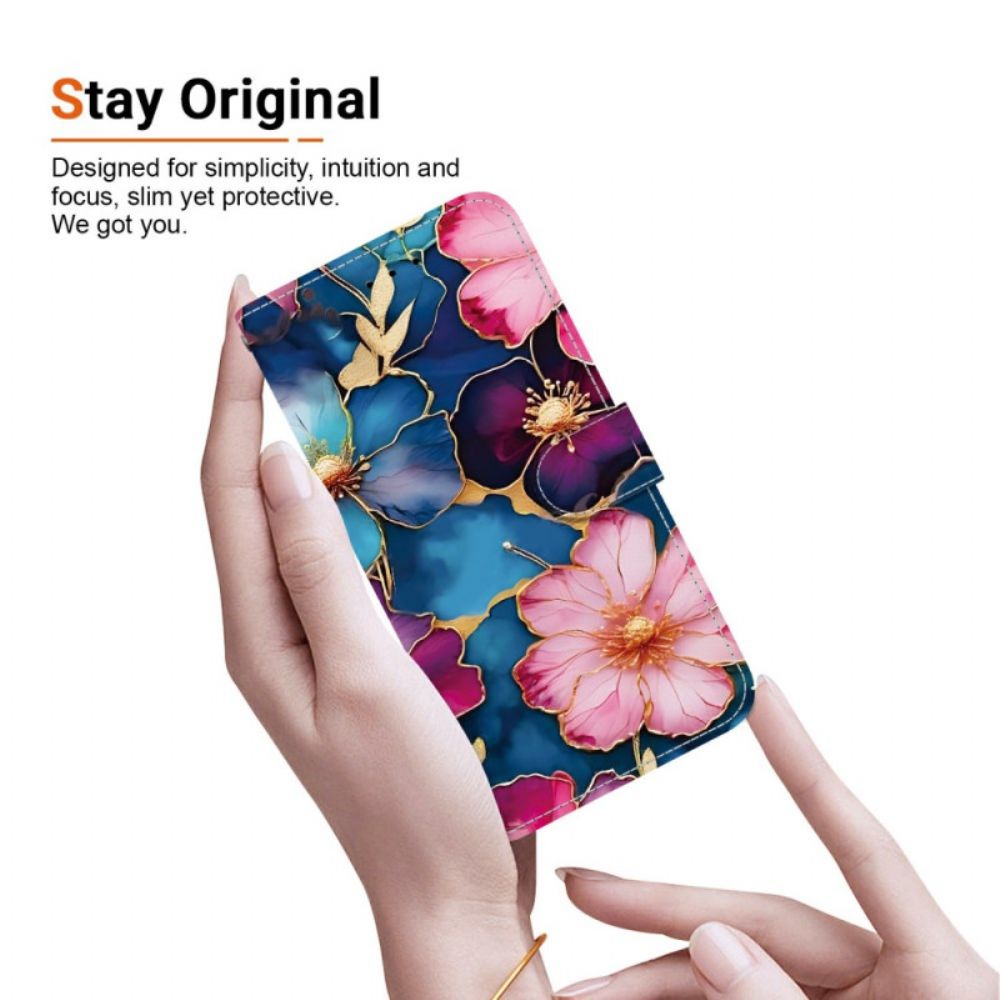 Folio-hoesje Xiaomi Redmi Note 15 Pro 5g Telefoonhoesje Blauw En Goud Bloemen