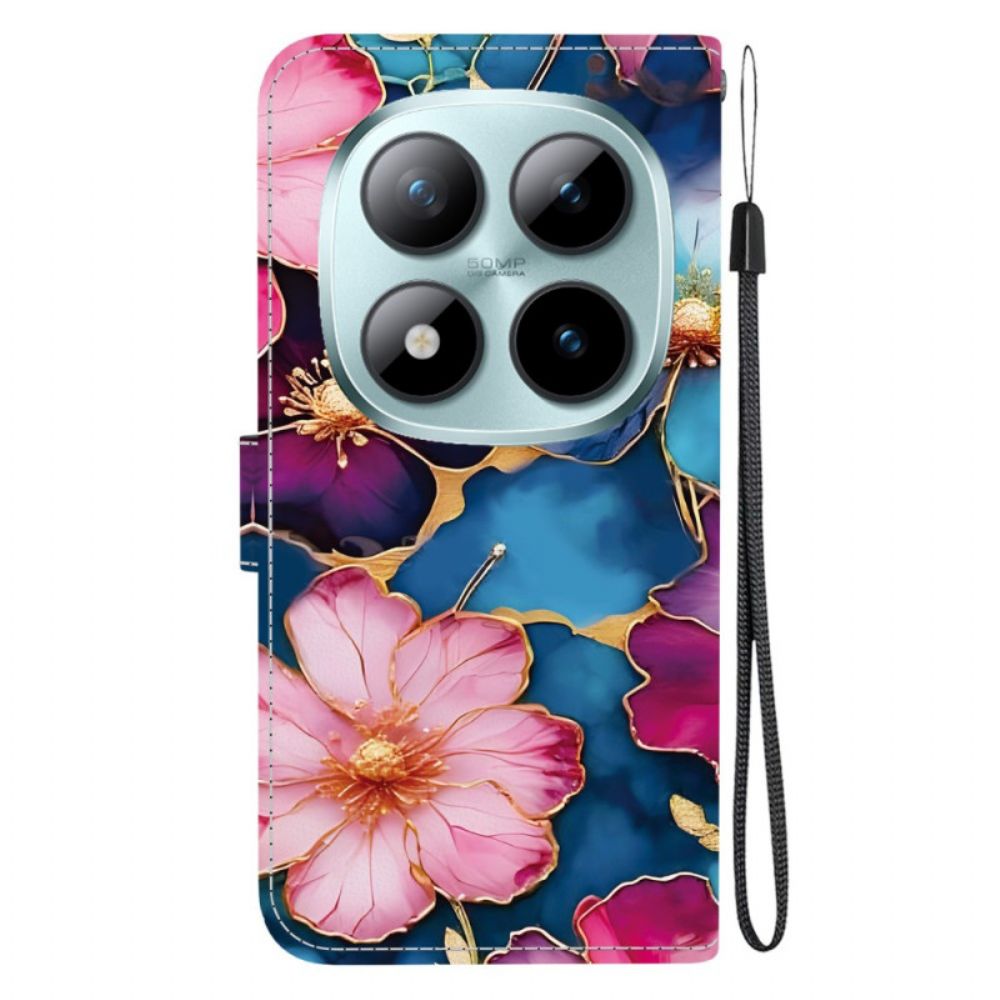 Folio-hoesje Xiaomi Redmi Note 15 Pro 5g Telefoonhoesje Blauw En Goud Bloemen