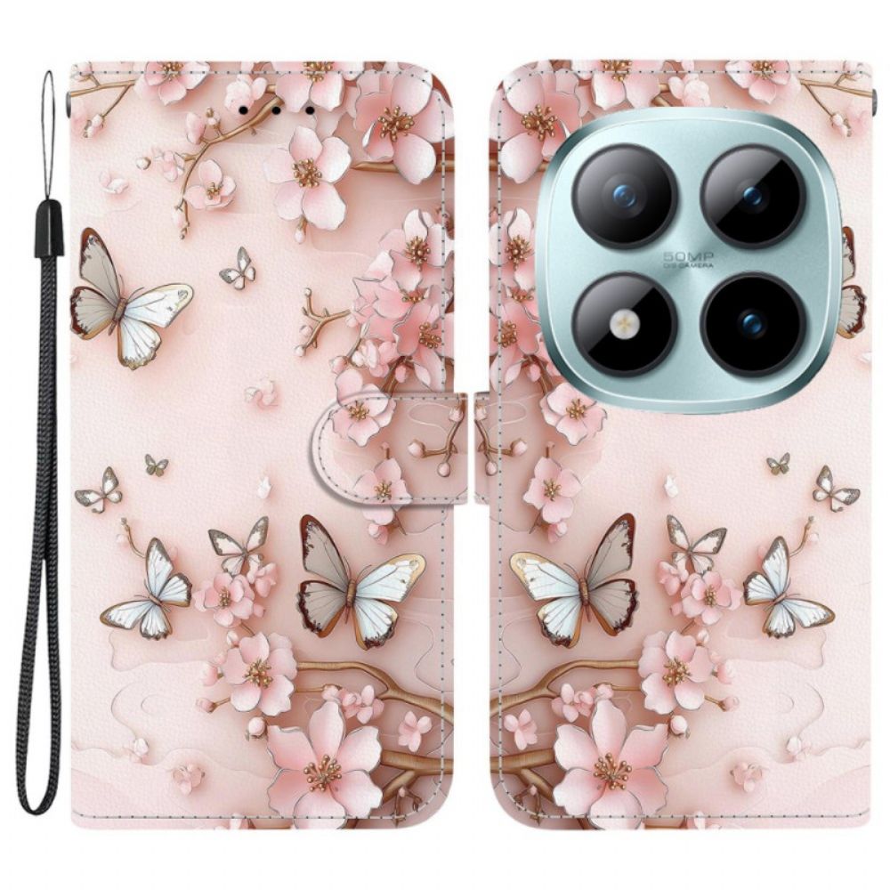 Folio-hoesje Xiaomi Redmi Note 15 Pro 5g Telefoonhoesje Roze Vlinders