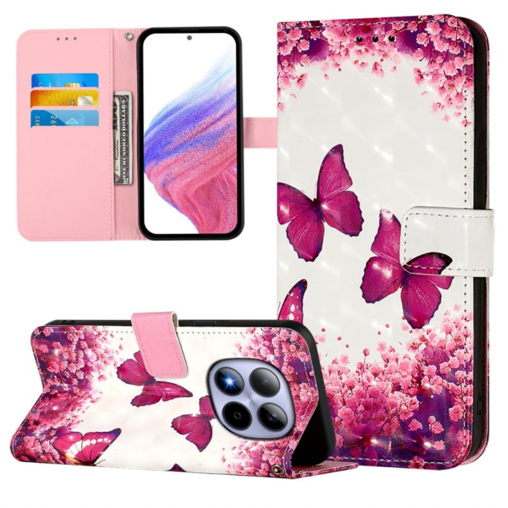 Folio-hoesje Xiaomi Redmi Note 15 Pro 5g Telefoonhoesje Roze Vlinders