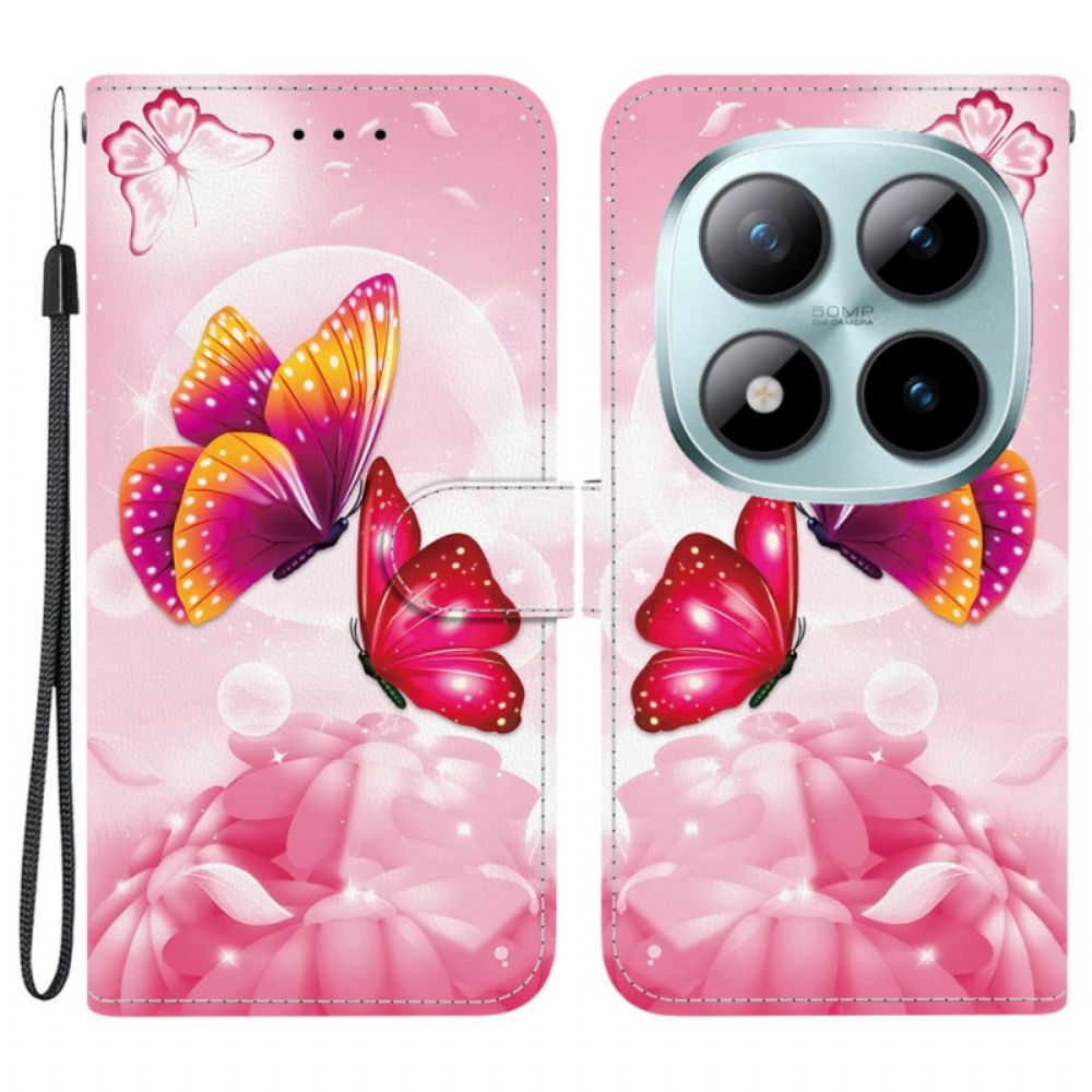 Leren Hoesje Voor Xiaomi Redmi Note 15 Pro 5g Roze Vlinders