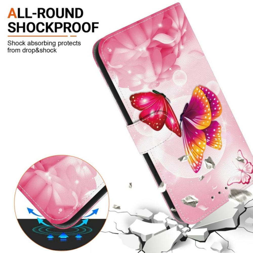 Leren Hoesje Voor Xiaomi Redmi Note 15 Pro 5g Roze Vlinders