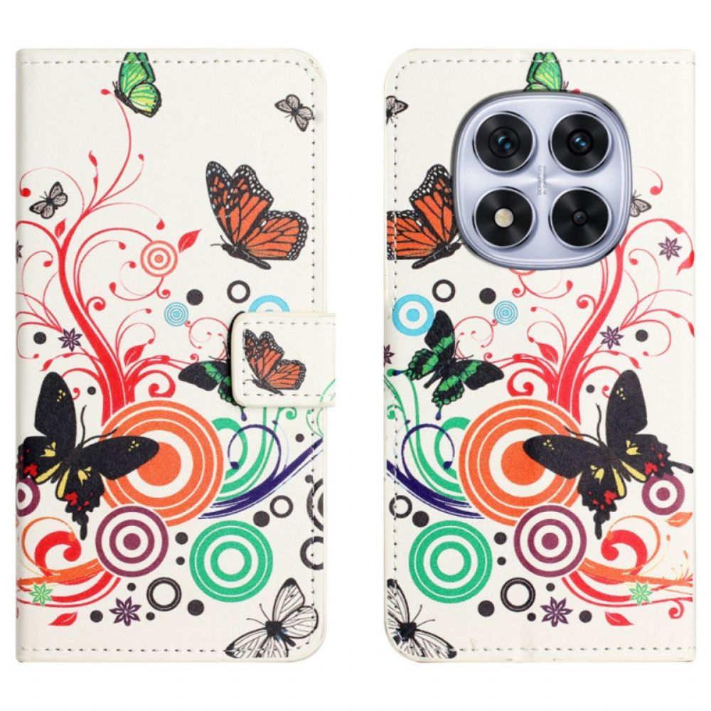Leren Hoesje Voor Xiaomi Redmi Note 15 Pro 5g Vlinders Op Een Witte Achtergrond