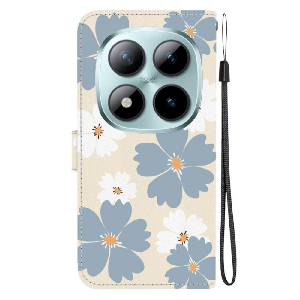 Leren Hoesje Xiaomi Redmi Note 15 Pro 5g Blauwe Madeliefjes