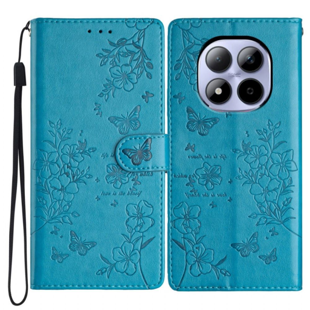 Leren Hoesje Xiaomi Redmi Note 15 Pro 5g Bloemengravure Bescherming Hoesje