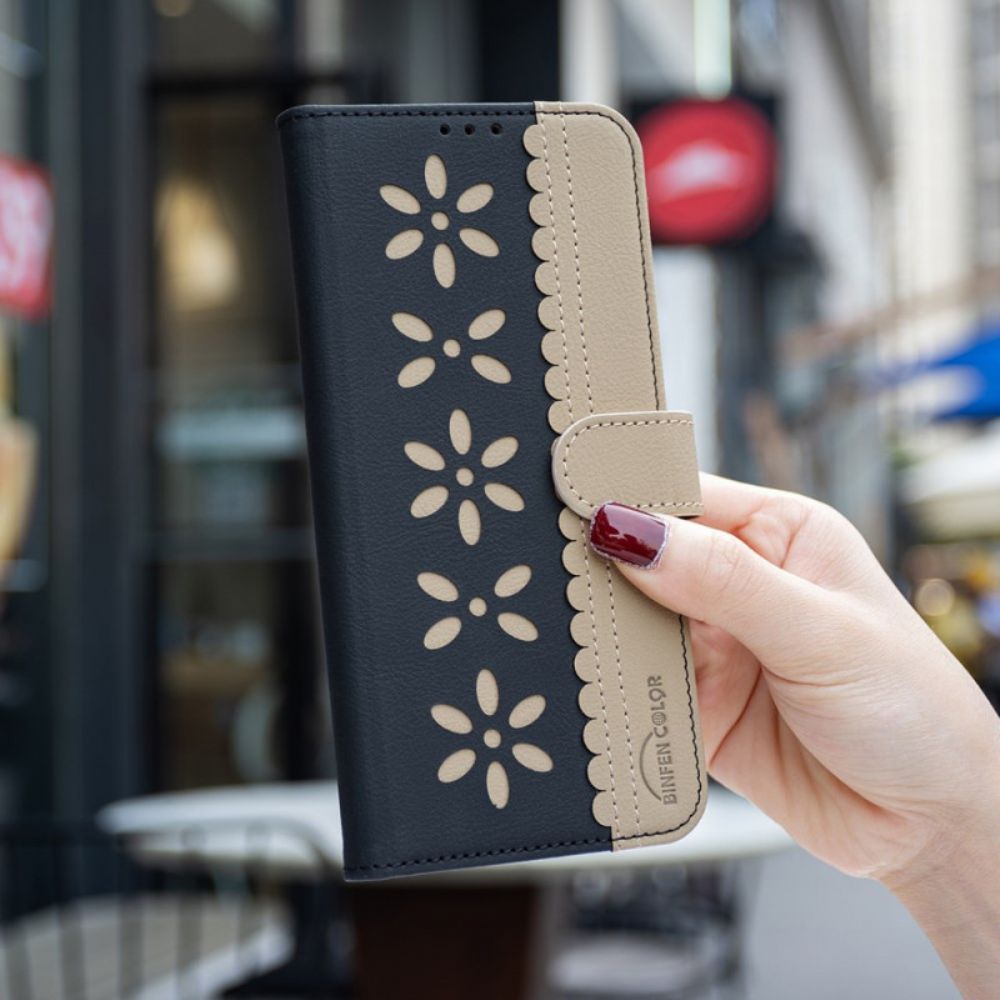 Leren Hoesje Xiaomi Redmi Note 15 Pro 5g Bloemenpatroon Binfen Kleur Bescherming Hoesje