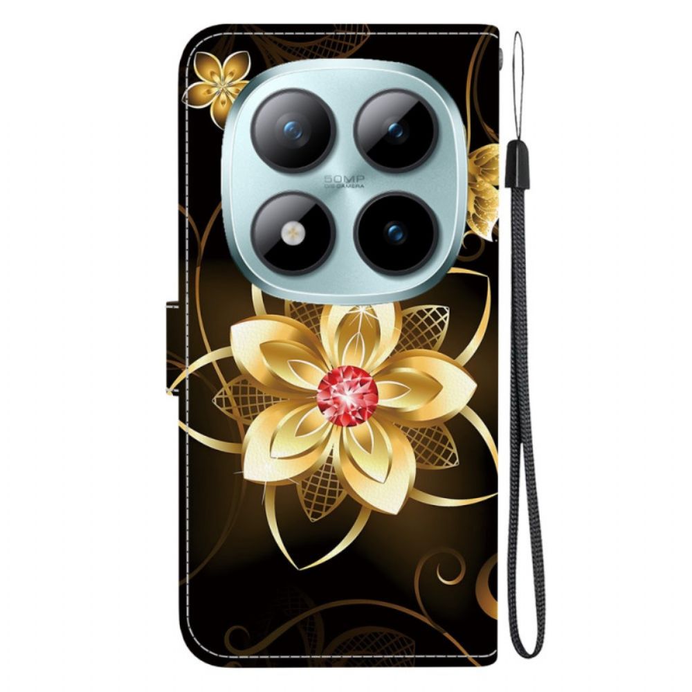 Leren Hoesje Xiaomi Redmi Note 15 Pro 5g Gouden Bloem Bescherming Hoesje