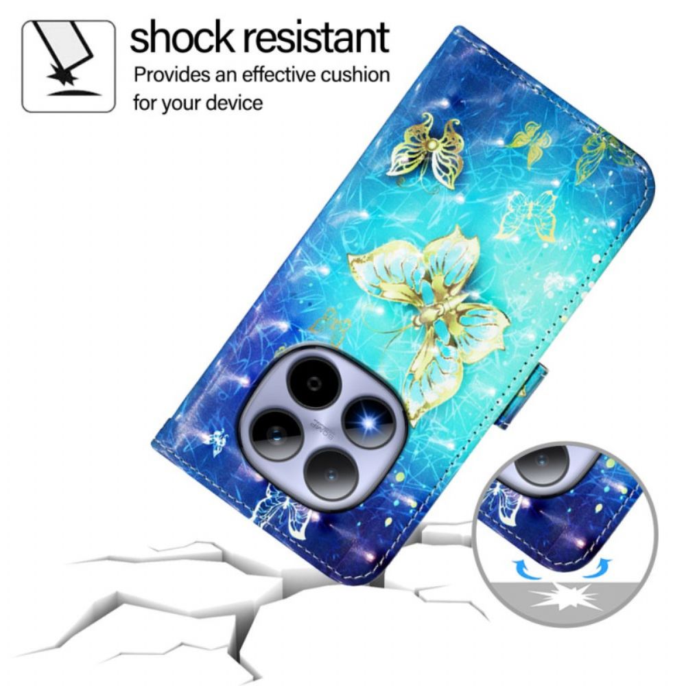 Leren Hoesje Xiaomi Redmi Note 15 Pro 5g Gouden Vlinders