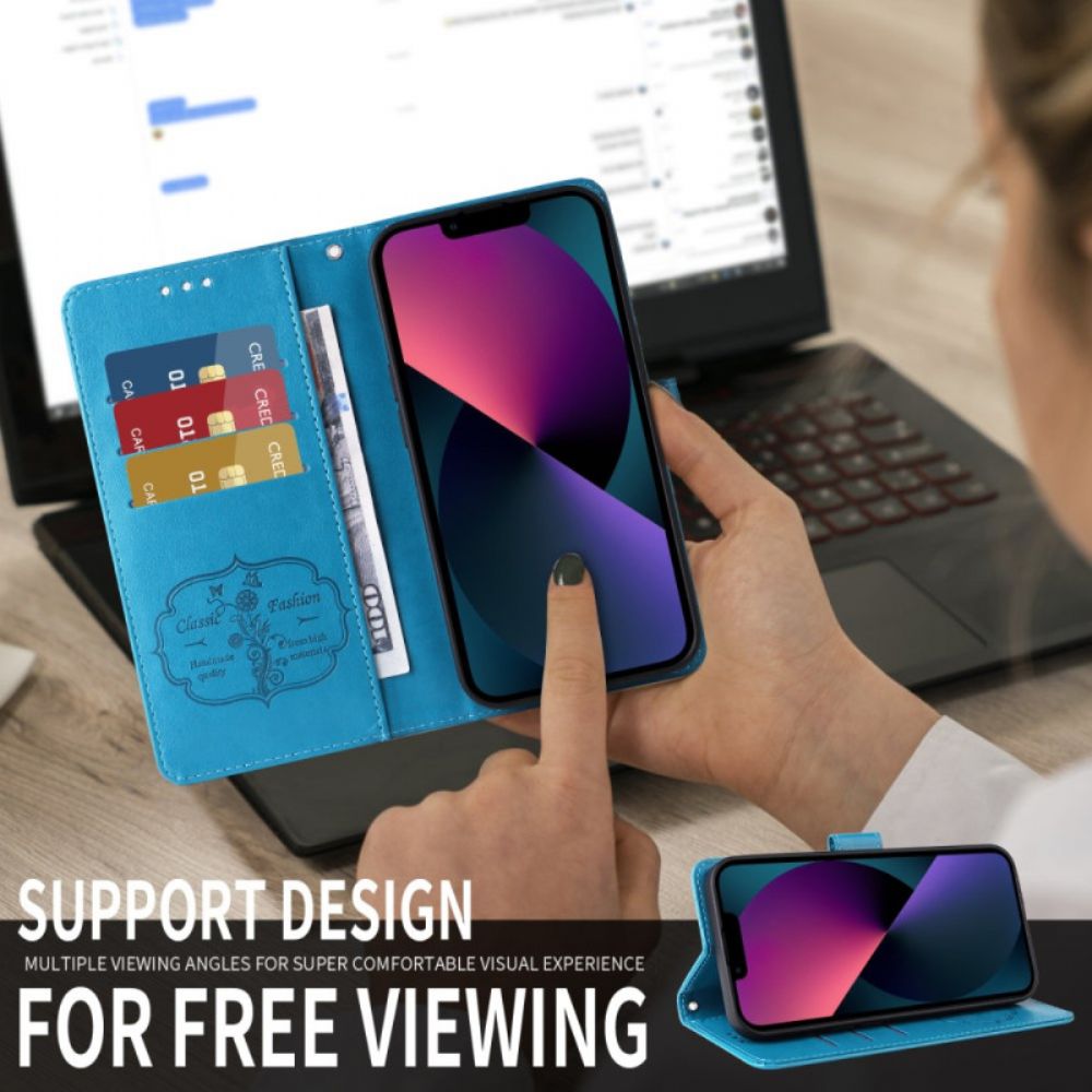 Leren Hoesje Xiaomi Redmi Note 15 Pro 5g Vlinders En Bloemen Bescherming Hoesje