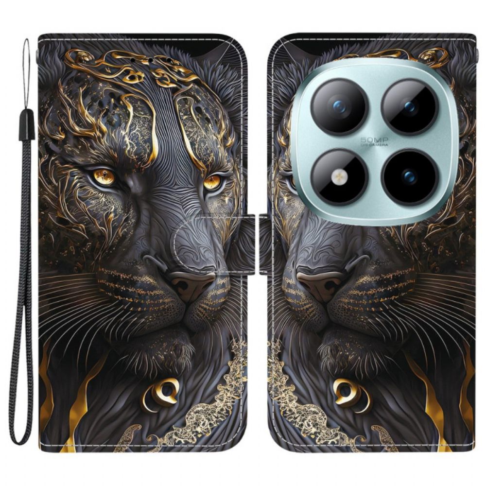 Leren Hoesje Xiaomi Redmi Note 15 Pro 5g Zwart-gouden Leeuw