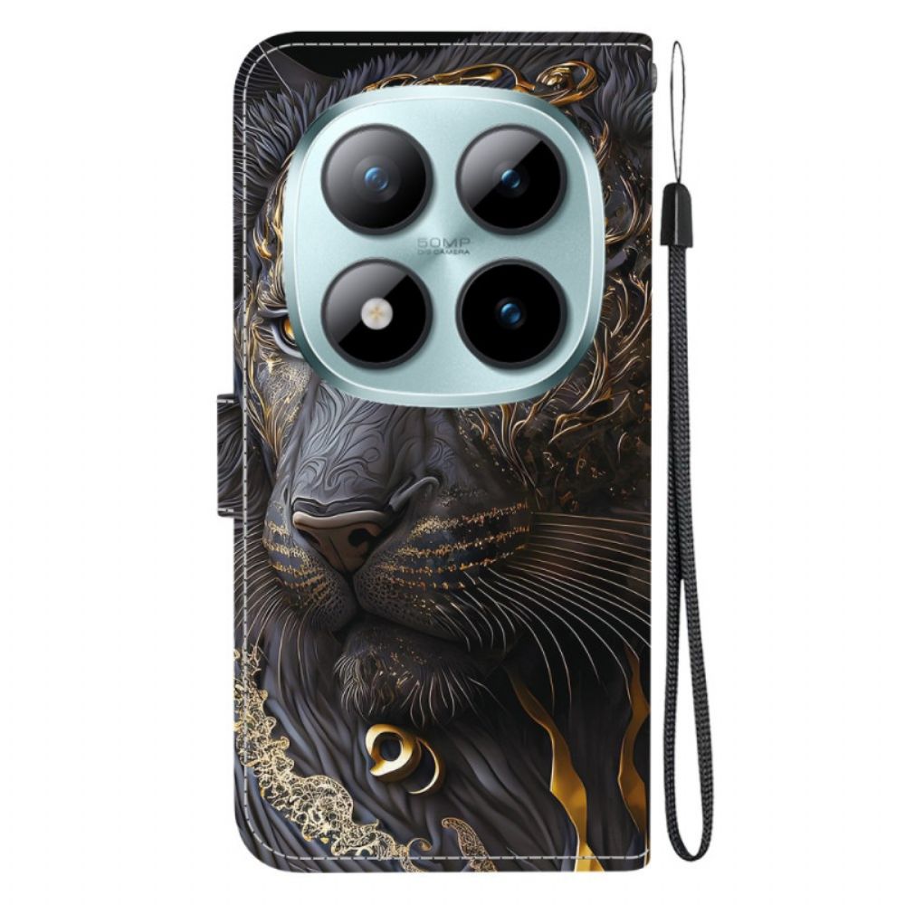 Leren Hoesje Xiaomi Redmi Note 15 Pro 5g Zwart-gouden Leeuw