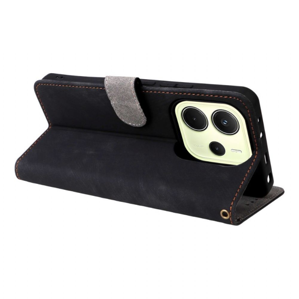 Bescherming Hoesje Xiaomi Redmi Note 14 4g Rfid-bescherming Suède-effect Met Bandje