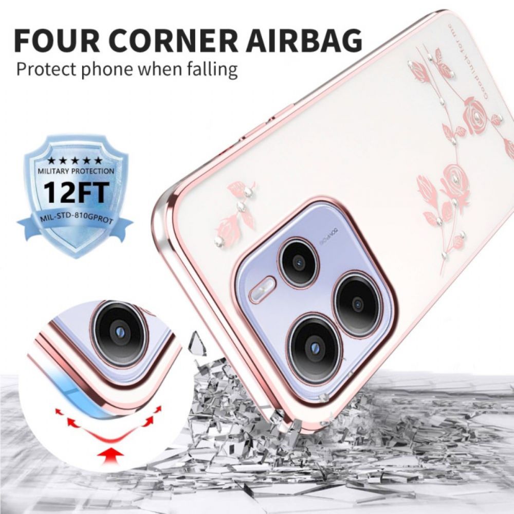 Cover Hoesje Xiaomi Redmi Note 14 4g Telefoonhoesje Strass-steentjes En Bloemen