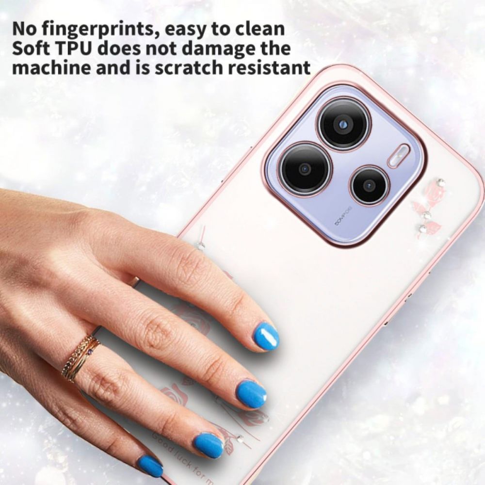 Cover Hoesje Xiaomi Redmi Note 14 4g Telefoonhoesje Strass-steentjes En Bloemen