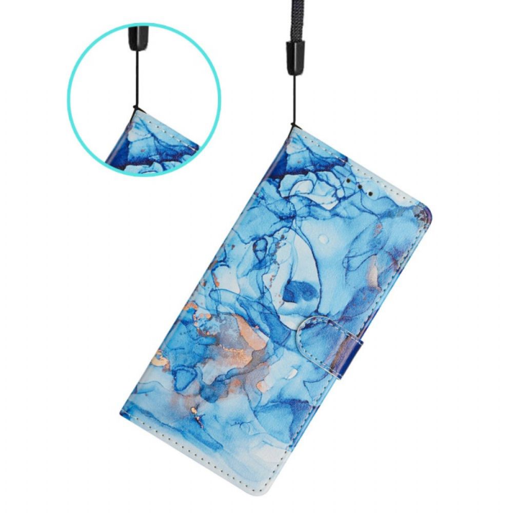 Flip Case Leren Xiaomi Redmi Note 14 4g Blauw Marmer