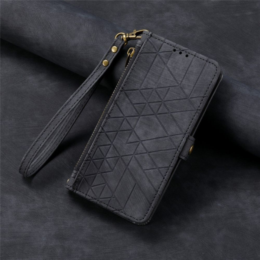 Flip Case Leren Xiaomi Redmi Note 14 4g Geometrische Lijnen Met Bandje