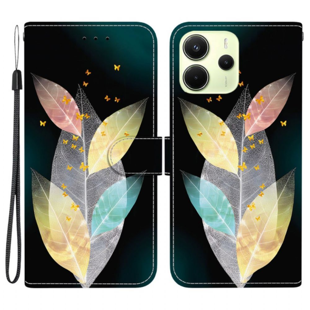 Flip Case Leren Xiaomi Redmi Note 14 4g Kleurrijke Veren