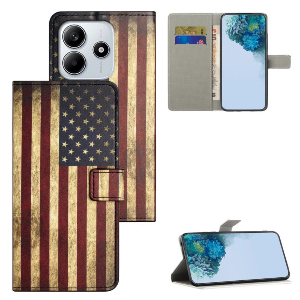 Flip Case Leren Xiaomi Redmi Note 14 4g Vintage Amerikaanse Vlag