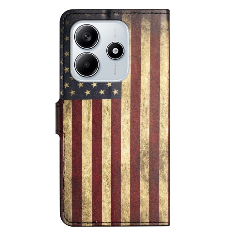 Flip Case Leren Xiaomi Redmi Note 14 4g Vintage Amerikaanse Vlag