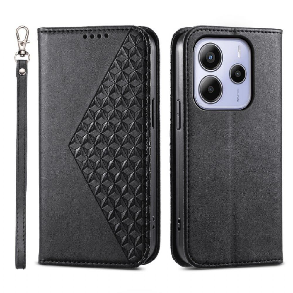 Folio-hoesje Xiaomi Redmi Note 14 4g Telefoonhoesje Diamantpatroon Met Bandje