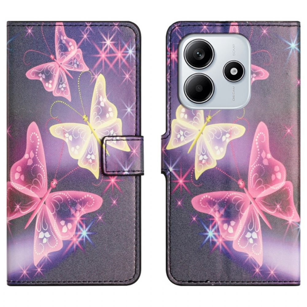 Folio-hoesje Xiaomi Redmi Note 14 4g Telefoonhoesje Gloeiende Vlinders