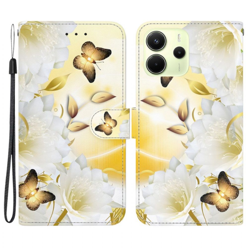 Folio-hoesje Xiaomi Redmi Note 14 4g Telefoonhoesje Gouden Vlinders En Bloemen