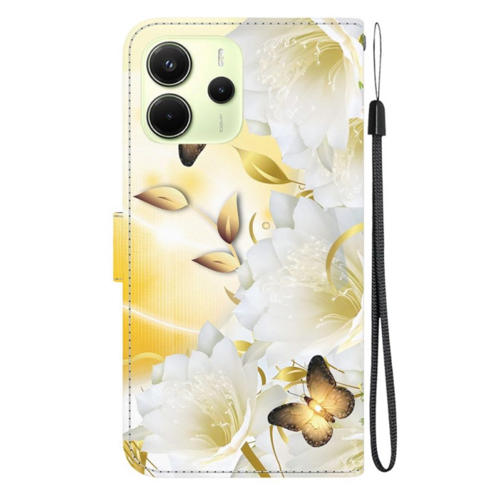 Folio-hoesje Xiaomi Redmi Note 14 4g Telefoonhoesje Gouden Vlinders En Bloemen