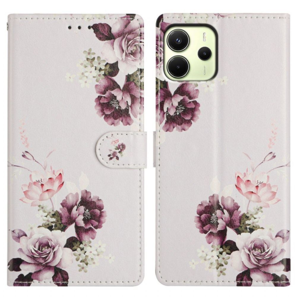 Folio-hoesje Xiaomi Redmi Note 14 4g Telefoonhoesje Paarse Bloemen