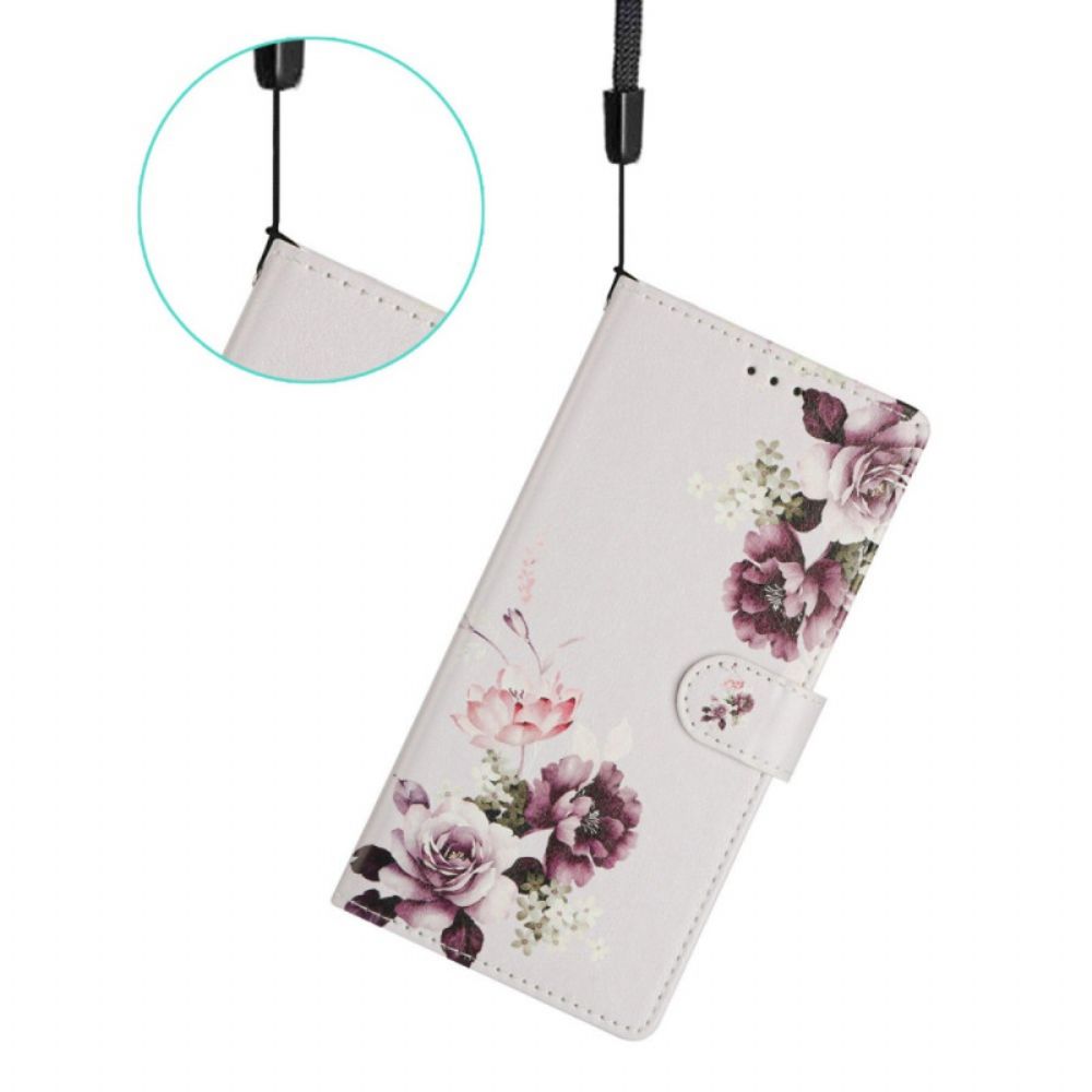 Folio-hoesje Xiaomi Redmi Note 14 4g Telefoonhoesje Paarse Bloemen